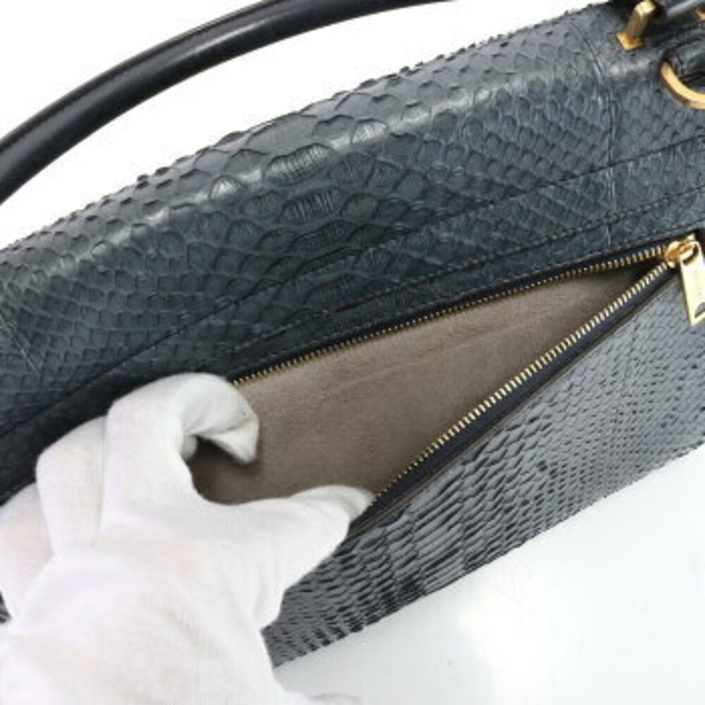 Celine Blue Tote Leather Python Trapeze Shoulder H Navy Handbag Bag - Picture 10 of 14